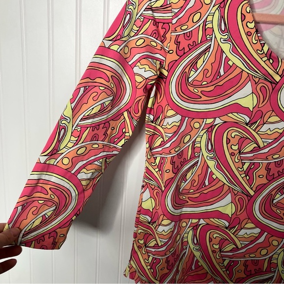 Lulu B Top Small Multicolor Print V-neck 3/4 Sleeve Spring Casual UPF Shirt - Picture 4 of 7